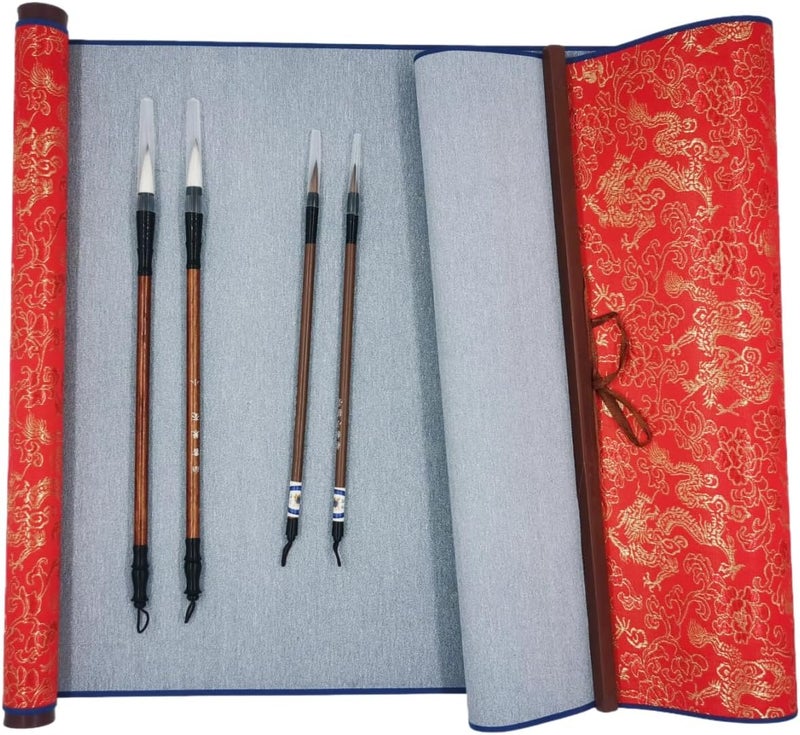 Ellkee 5 Items Reusable Water Writing Cloth with 4 Brush Pens, Magic Water Writing Paper Set for Calligraphy/Writing/Paint, No ink need Practice Cloth for Beginners (Red) - Image 1